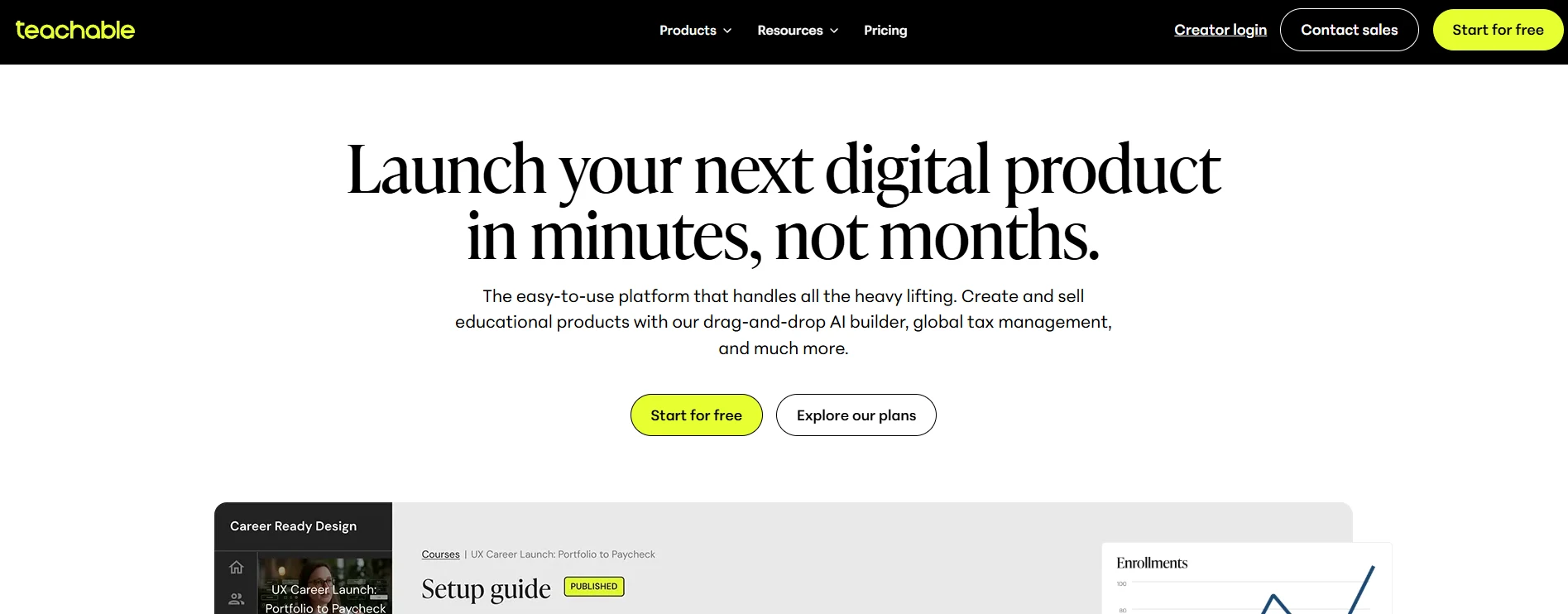 Teachable homepage with course creator platform features