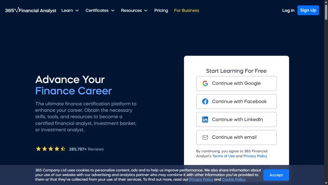 365 Financial Analyst official website viewed on 29 October 2026
