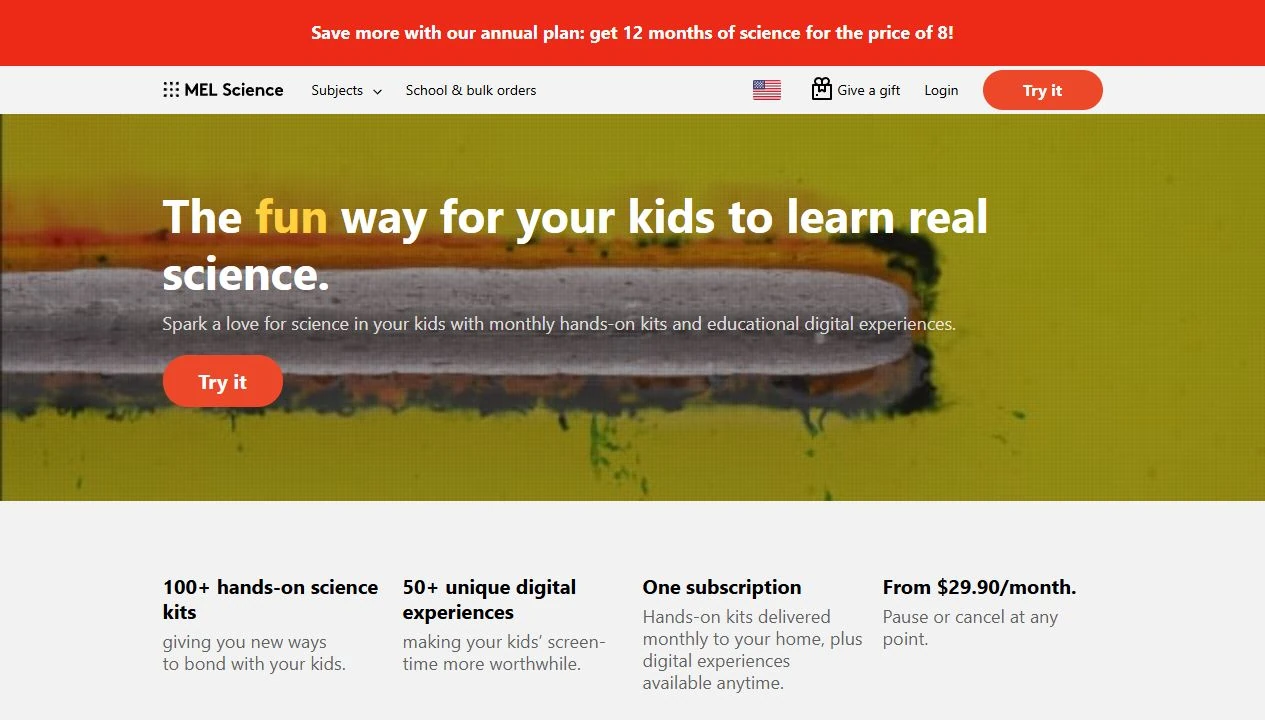 MEL Science official website viewed on 29 October 2026