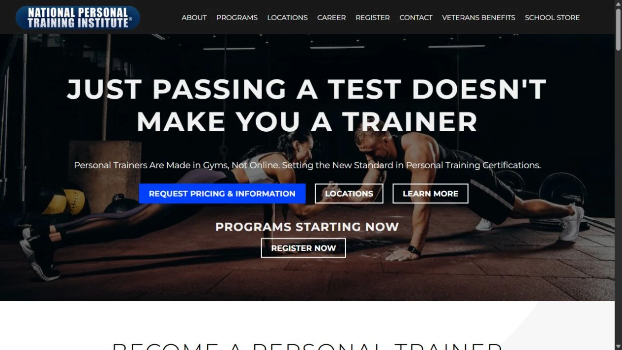 National Personal Training Institute official website viewed on 29 October 2026