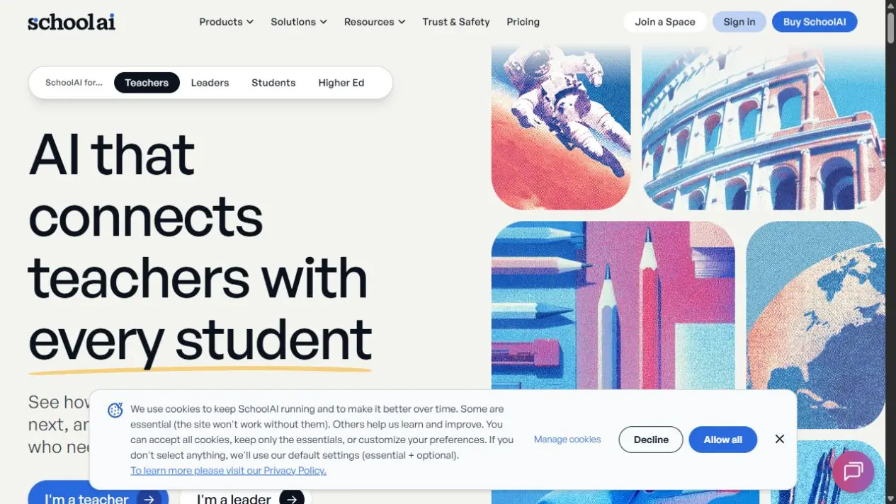 SchoolAI official website viewed on 29 October 2026